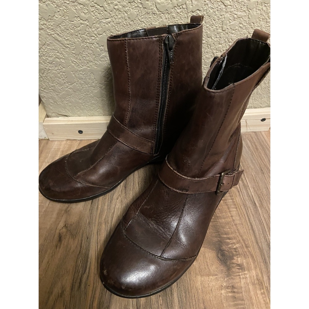 Strictly Comfort 8 Leather Boots Brown Distressed Cap Toe Cowgirl Boho Moto